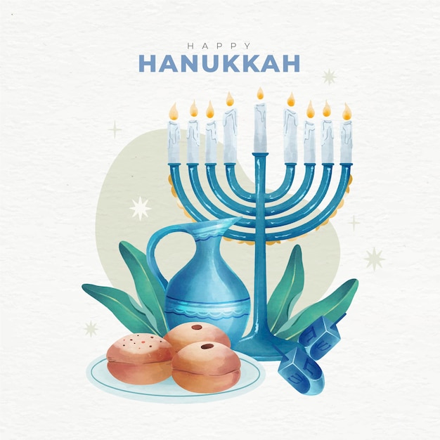 Vettore gratuito illustrazione dell'acquerello di hanukkah