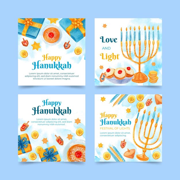 Watercolor hanukkah instagram posts collection