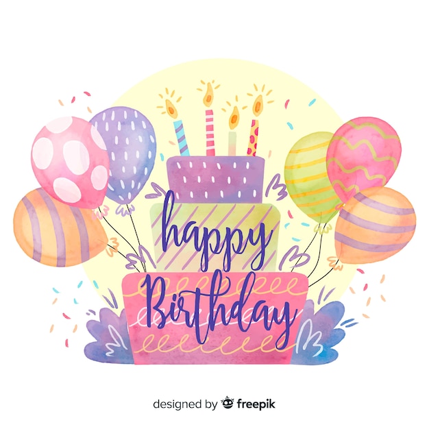 Watercolor happy birthday lettering background