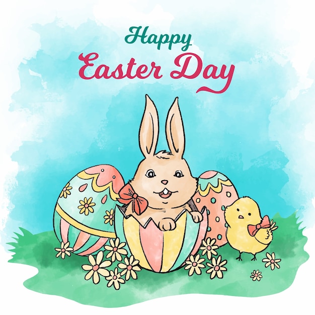 Watercolor happy easter day background