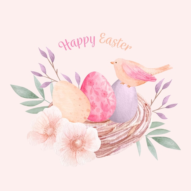 Watercolor happy easter illustration