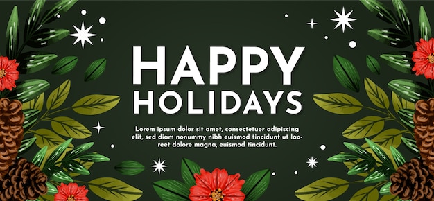 Watercolor happy holidays banner