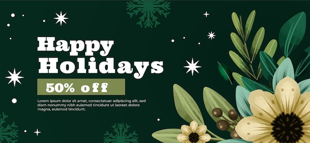 Free vector watercolor happy holidays horizontal banner