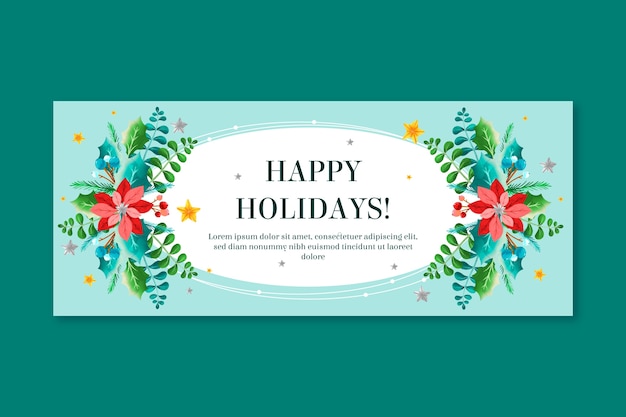 Free vector watercolor happy holidays horizontal banner