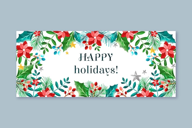 Free vector watercolor happy holidays horizontal banner