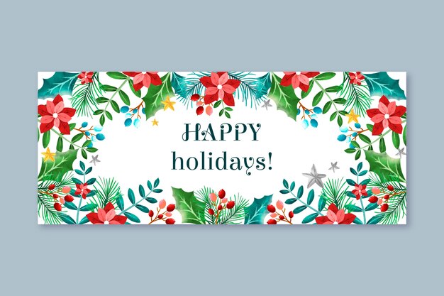 Watercolor happy holidays horizontal banner