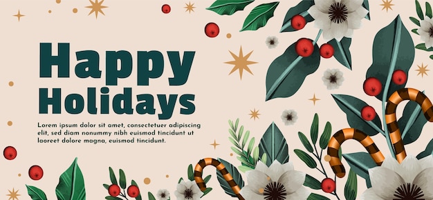 Free Vector watercolor happy holidays horizontal banner