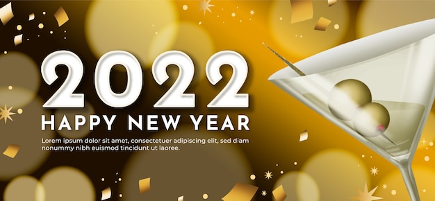 Watercolor happy new year 2022 horizontal banner