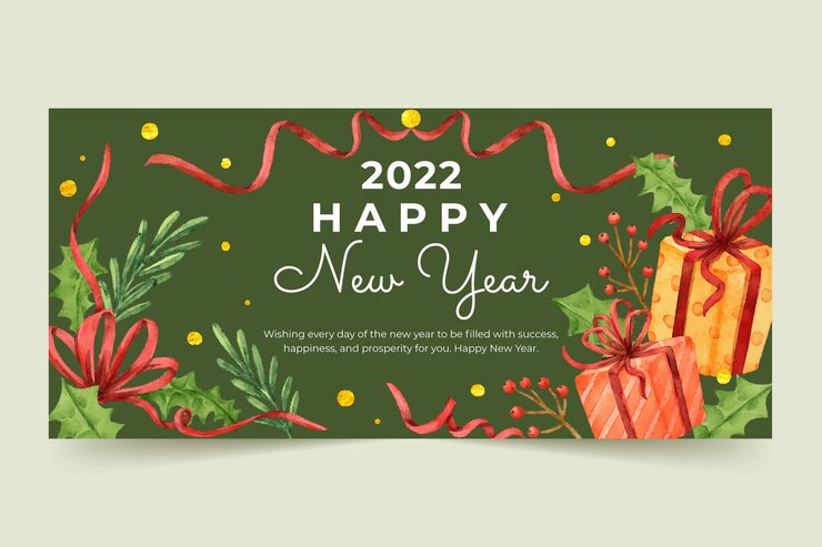 免費 Vector 水彩水彩新年快乐 2022 横幅