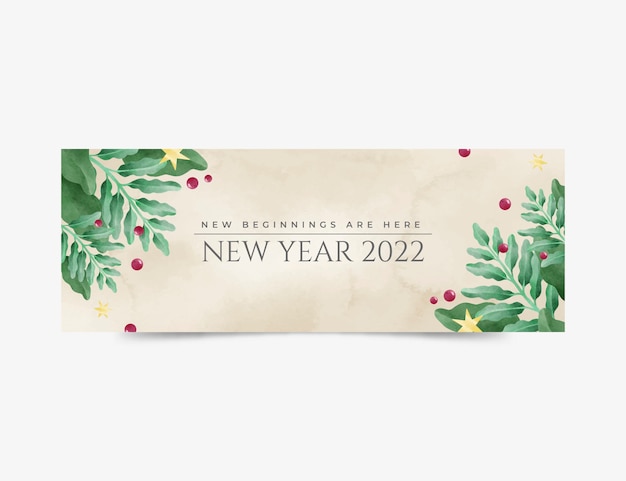 Free vector watercolor happy new year 2022 horizontal banner