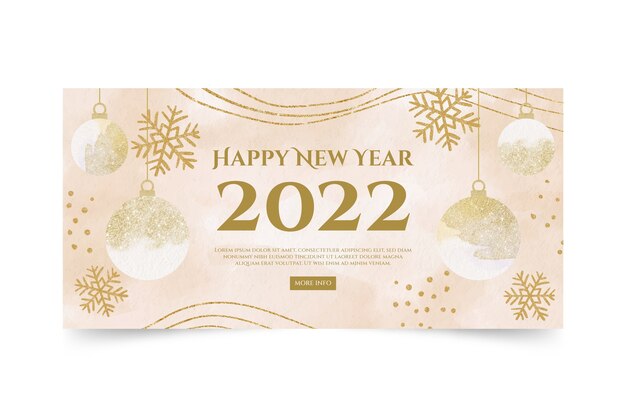 Free vector watercolor happy new year 2022 horizontal banner