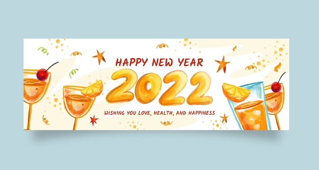 Watercolor happy new year 2022 horizontal banner