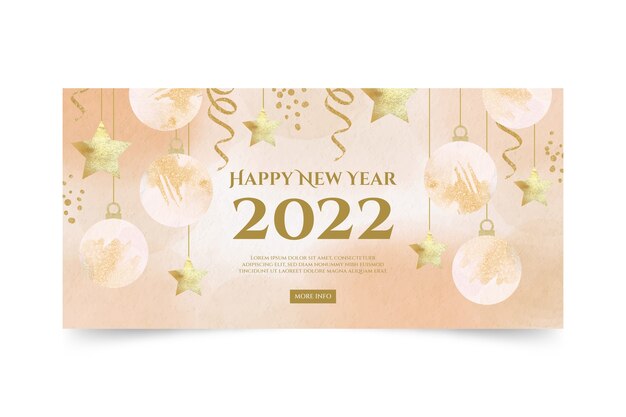 Watercolor happy new year 2022 horizontal banner