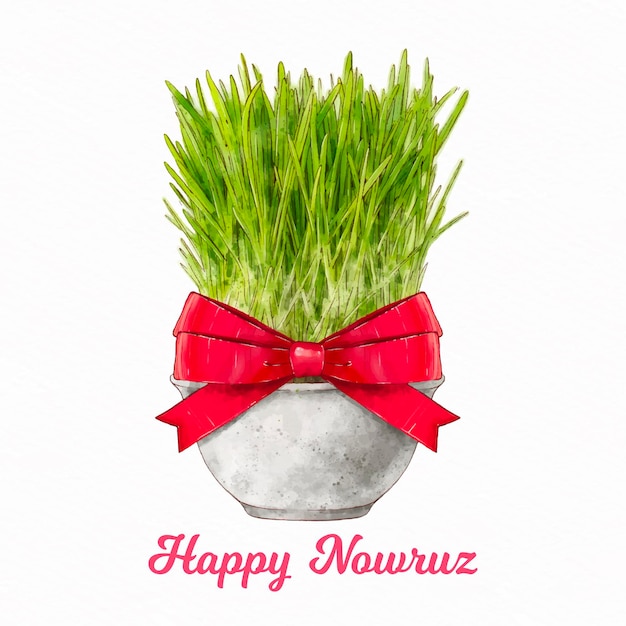 Illustrazione dell'acquerello nowruz felice con i germogli