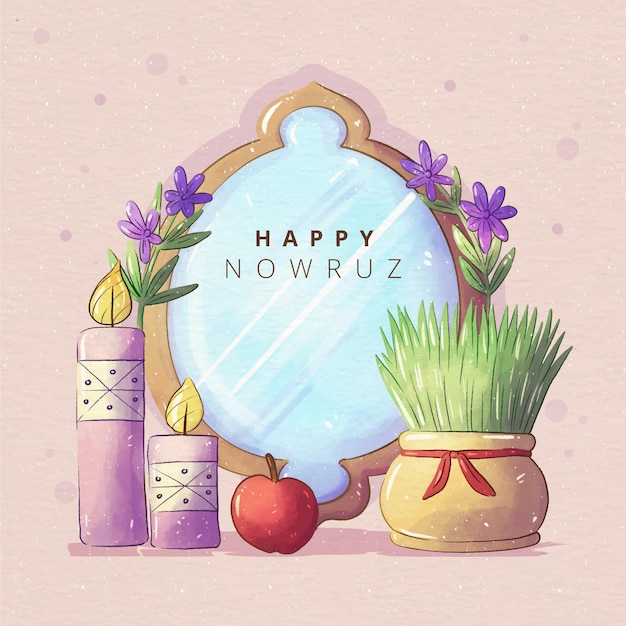 Free vector watercolor happy nowruz mirror illustration
