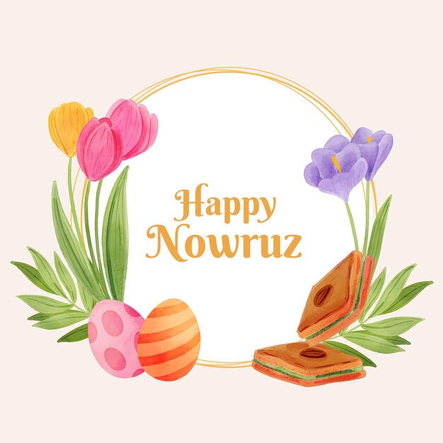 Watercolor happy nowruz painting