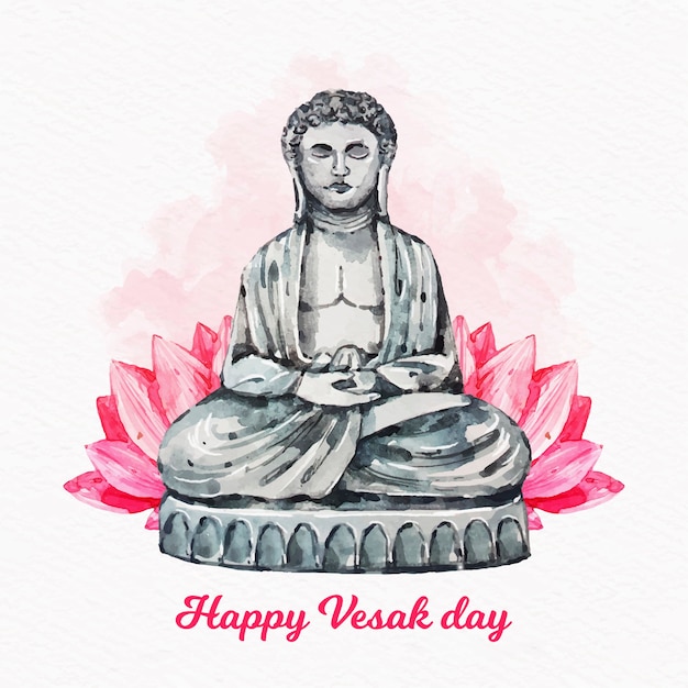 Free Vector watercolor happy vesak day concept