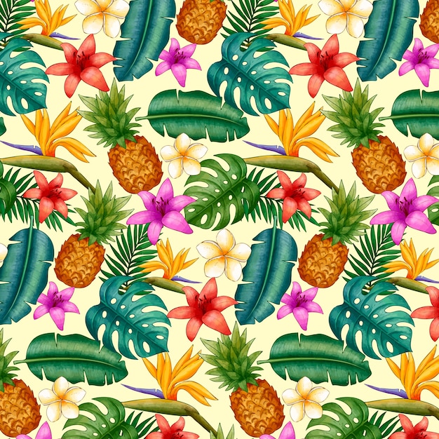 수채화 하와이안 셔츠 패턴 디자인