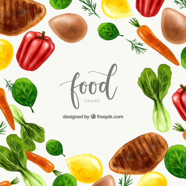 Watercolor healthy food frame