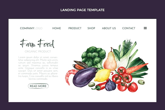 Watercolor healthy food landing page template