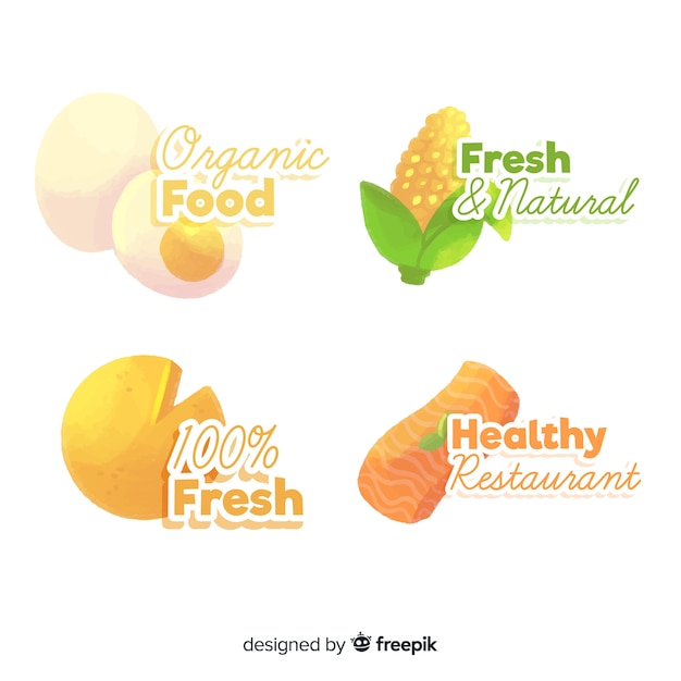 Free vector watercolor healthy food logo set