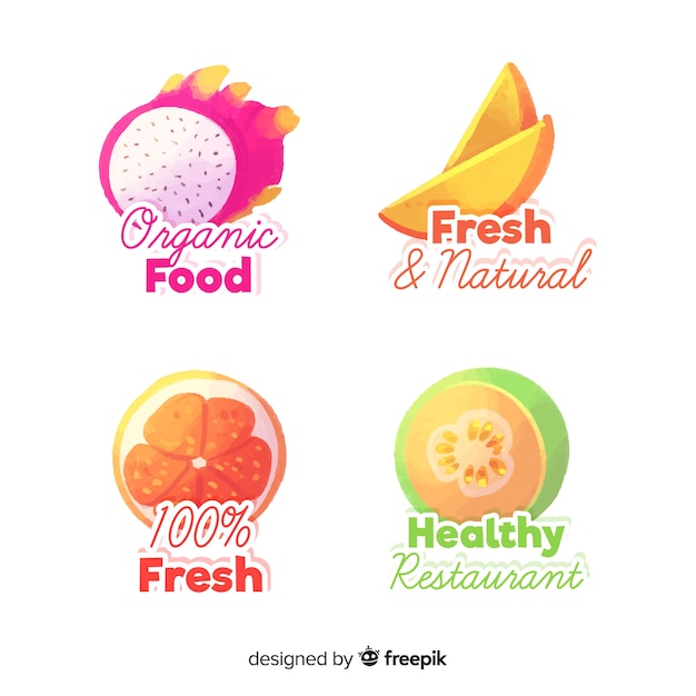 Watercolor healthy food logo set