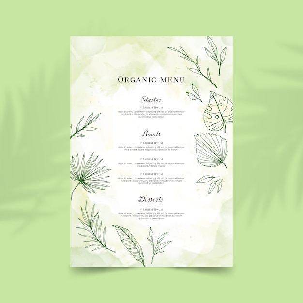 Watercolor healthy food menu template