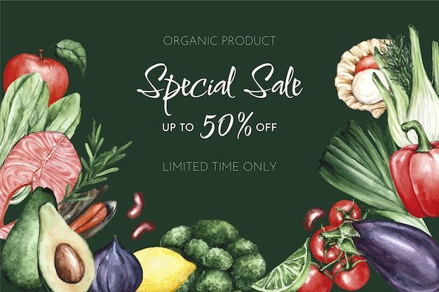 Free vector watercolor healthy food sale background