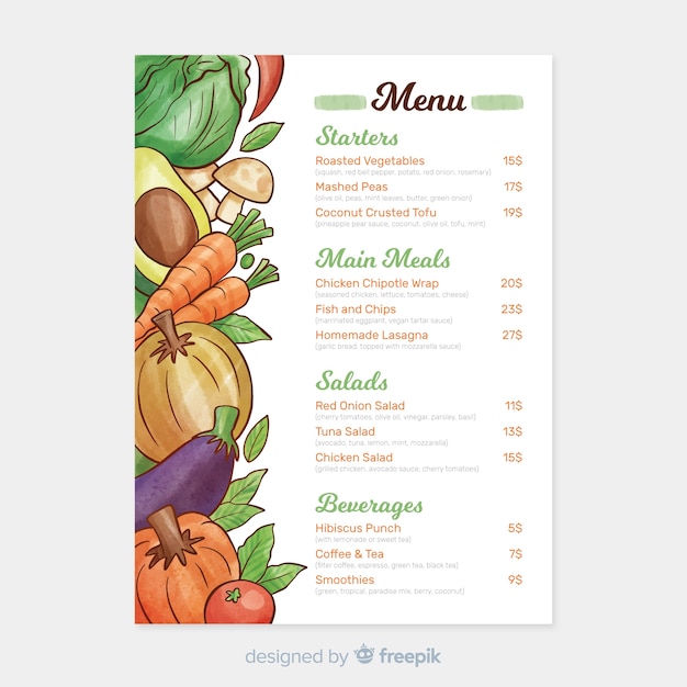 Watercolor healthy menu template