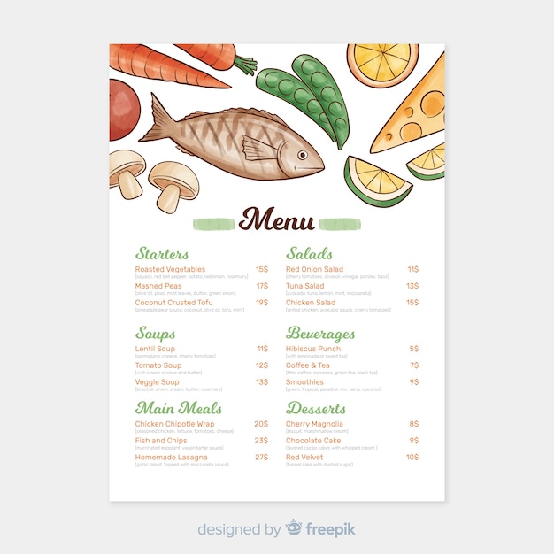 Free vector watercolor healthy menu template