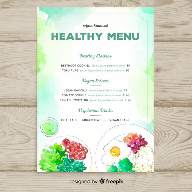 Watercolor healthy menu template