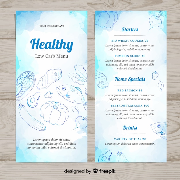 Free vector watercolor healthy menu template