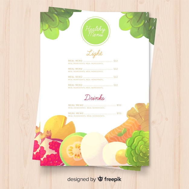 Free vector watercolor healthy menu template