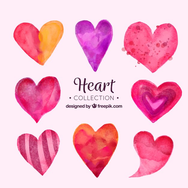 Watercolor heart collection