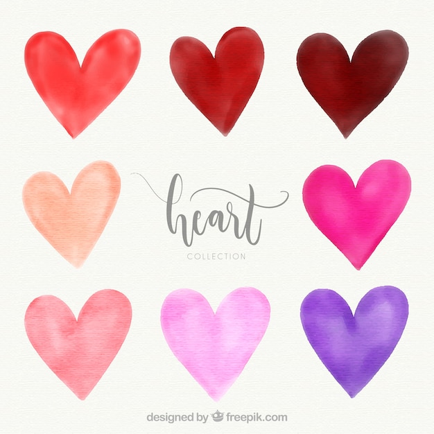 Бесплатное векторное изображение Коллекция акварельных сердец