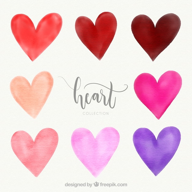 Watercolor heart collection