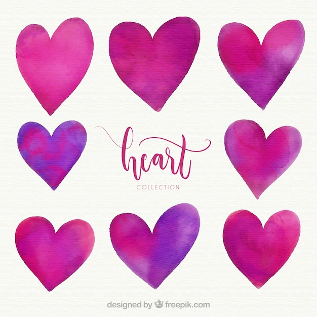 Watercolor heart collection