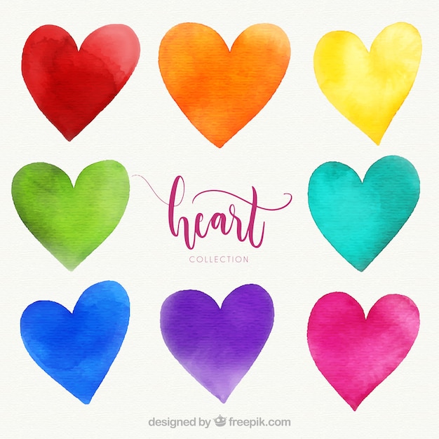 Watercolor heart collection