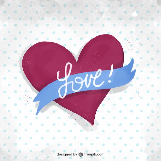 Watercolor heart and polka dots background
