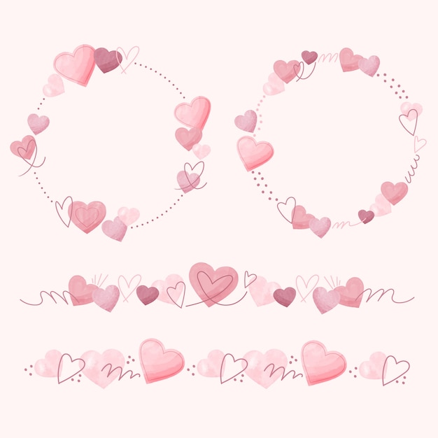 Free vector watercolor hearts border and frame