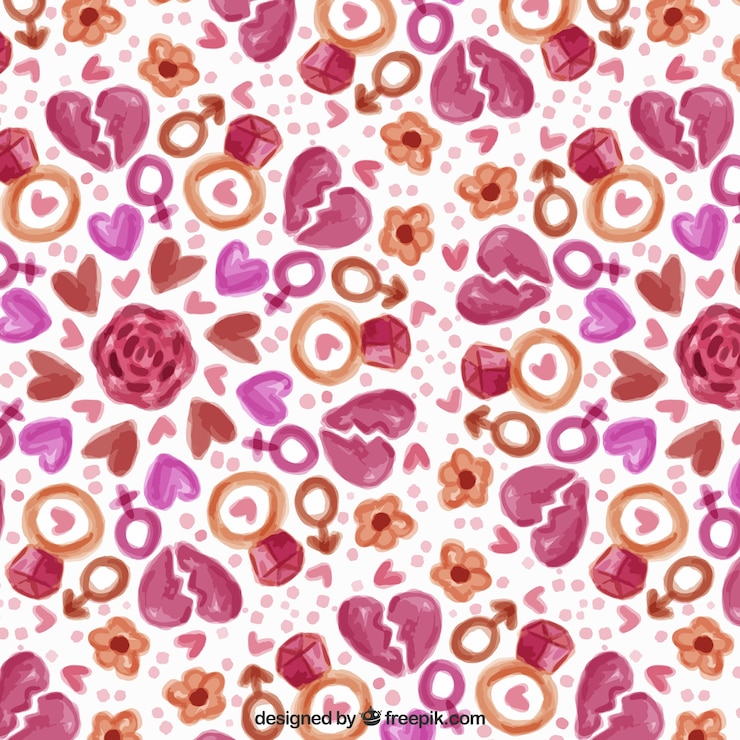 Free Vector watercolor hearts and flowers pattern