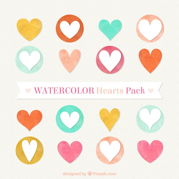 Free vector watercolor hearts pack