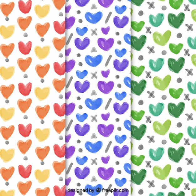 Watercolor hearts patterns