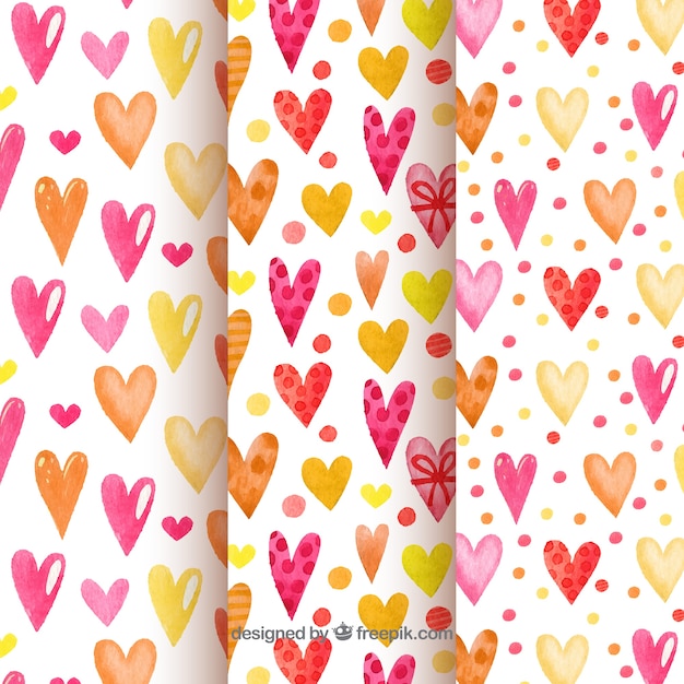 Watercolor hearts patterns