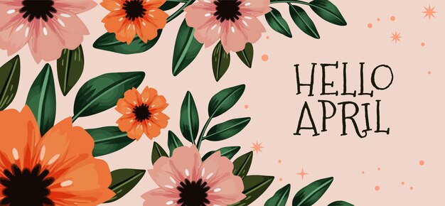 Watercolor hello april background and banner