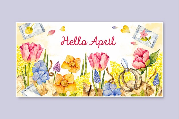 Free Vector watercolor hello april banner and background