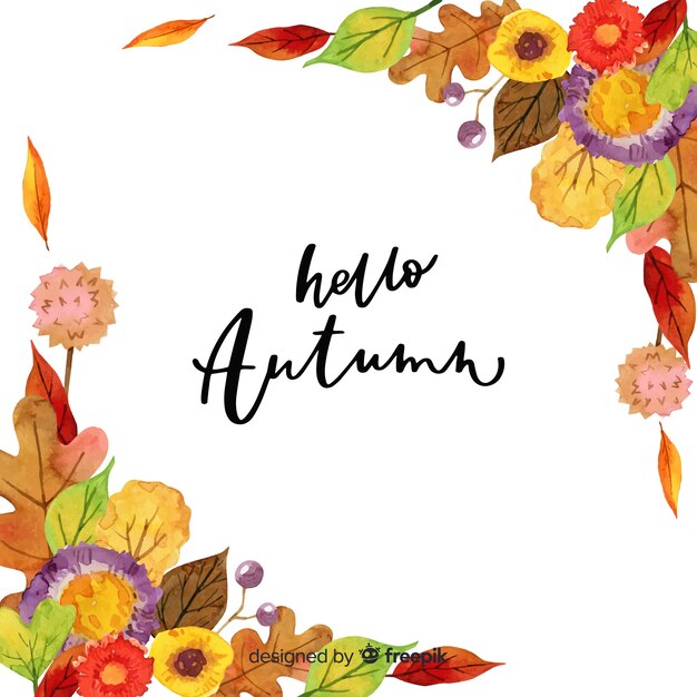 Watercolor hello autumn lettering background