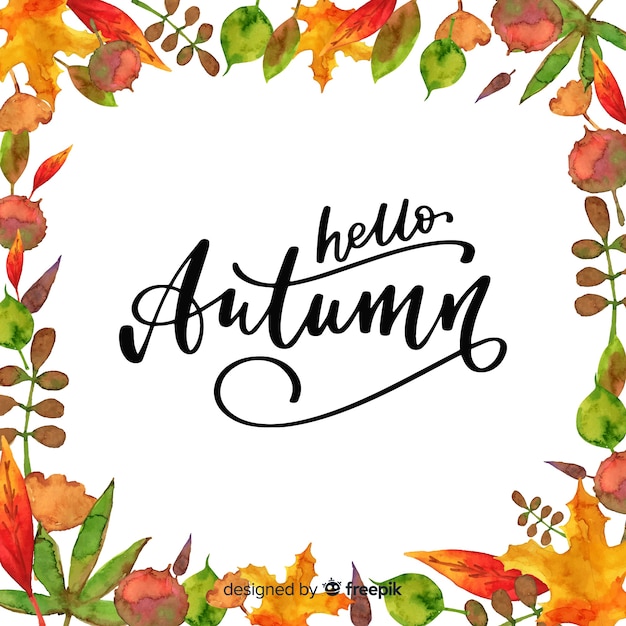 Watercolor hello autumn lettering background