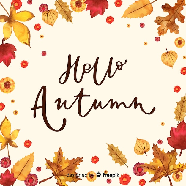 Watercolor hello autumn lettering background