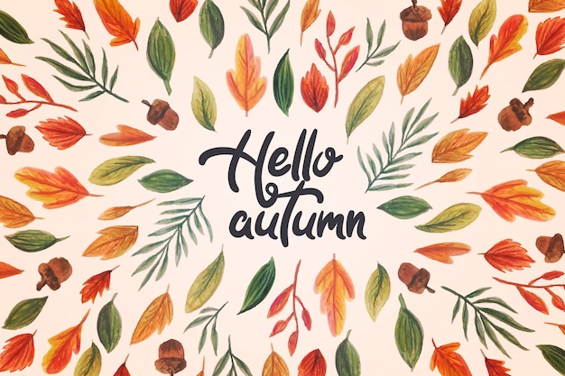 Free vector watercolor hello autumn lettering